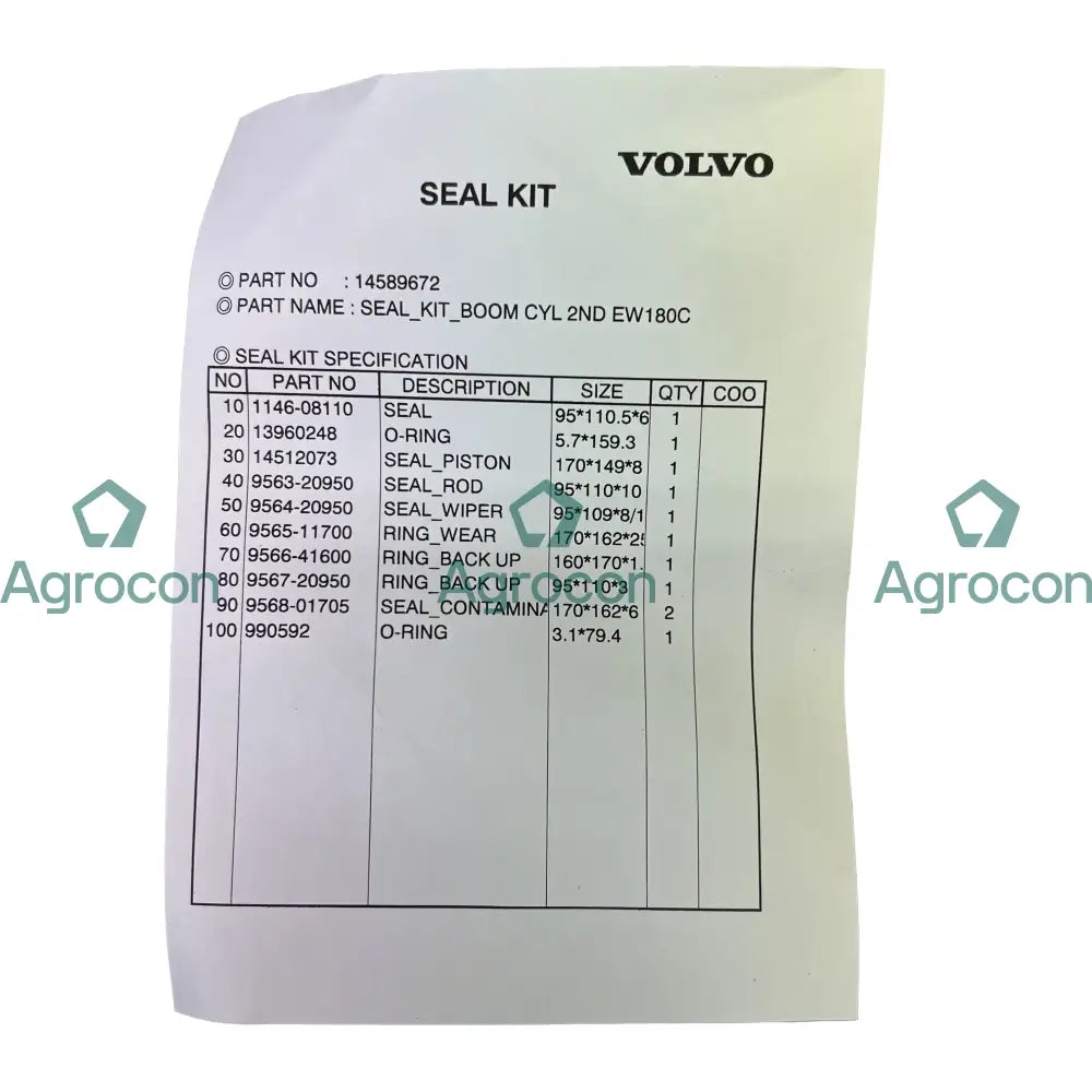 Packningssats | 14589672 14558613 Hydraulcylinder