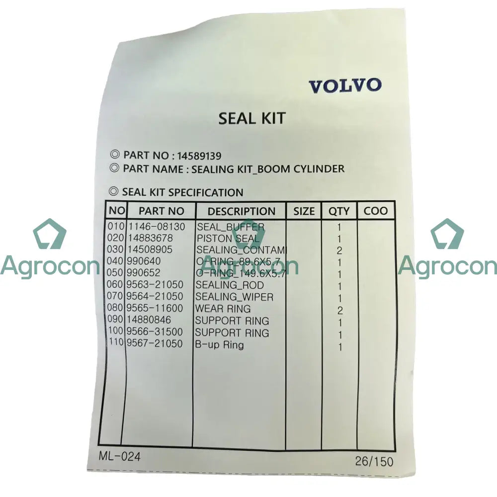 Packningssats bomcylinder | 14512948 14589139 - Hydraulcylinder