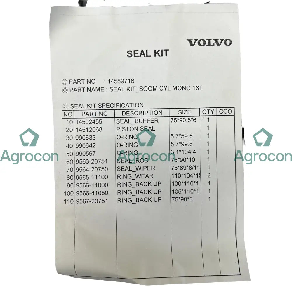 Packningssats bomcylinder | 14521926 14589716 Hydraulcylinder